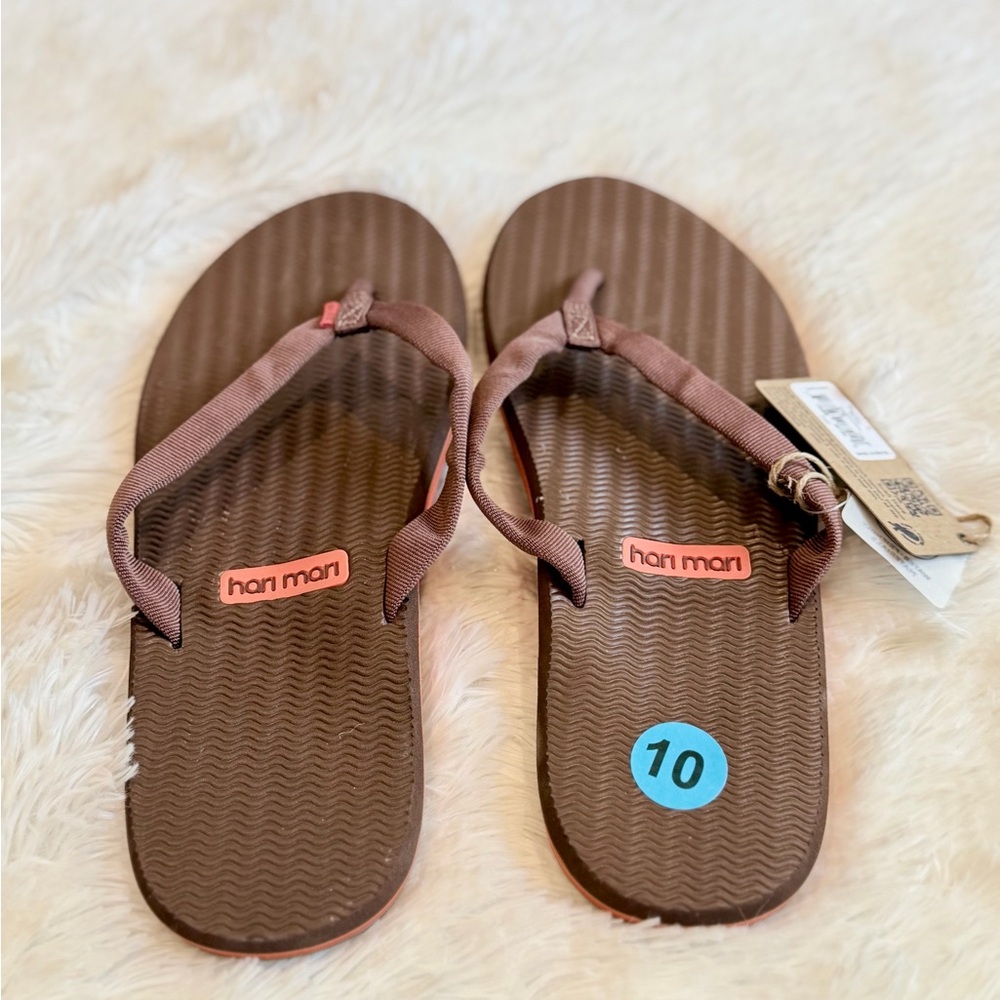 Brown Flip Flops with Red Accents